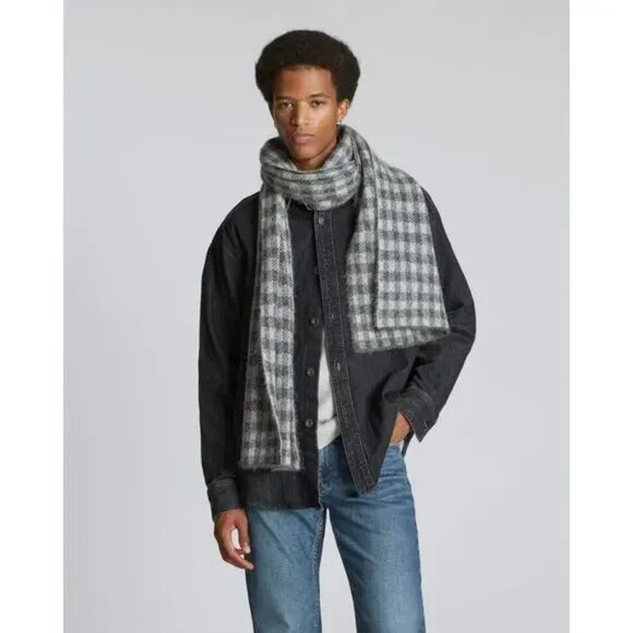 NWT Everlane Alpaca Patterned Scarf Grey Check Knit - Picture 3 of 9